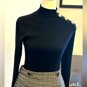 Black Mock Turtleneck Gold Buttons